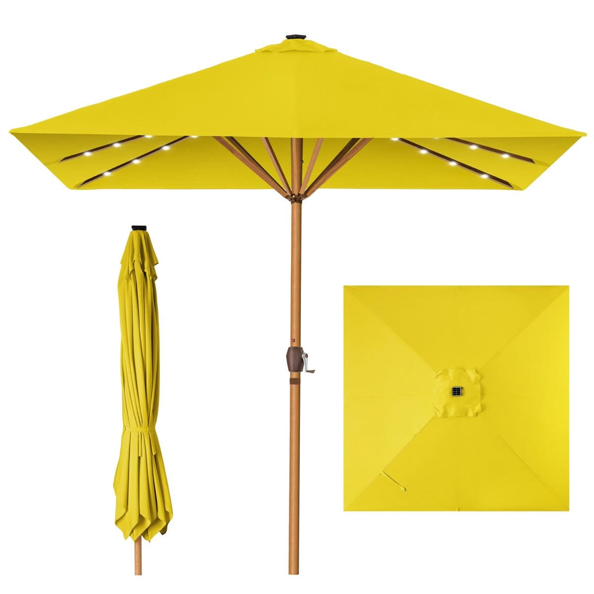 Best Choice Products 9-ft Solar LED Lighted Patio Umbrella (woodgrain, yellow)